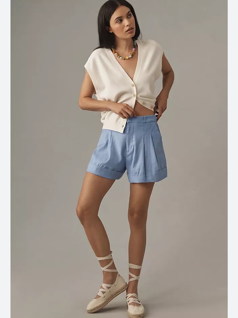 NWT Anthropologie Maeve Avery Linen Stretch Blue Pleated Women’s Shorts Size 6